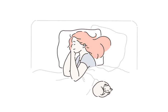 La fille dort jusqu'à tard le matin  Illustration