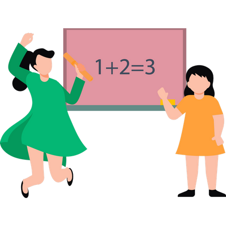 La fille enseigne les mathématiques en classe  Illustration