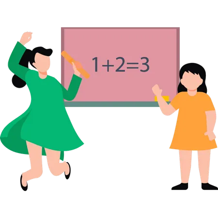 La fille enseigne les mathématiques en classe  Illustration