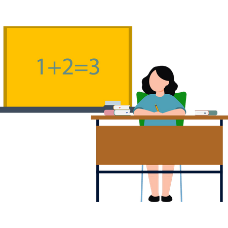 La fille est assise dans le cours de mathématiques  Illustration