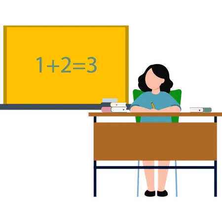 La fille est assise dans le cours de mathématiques  Illustration