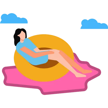 La jeune fille est assise dans un bateau avec piscine  Illustration