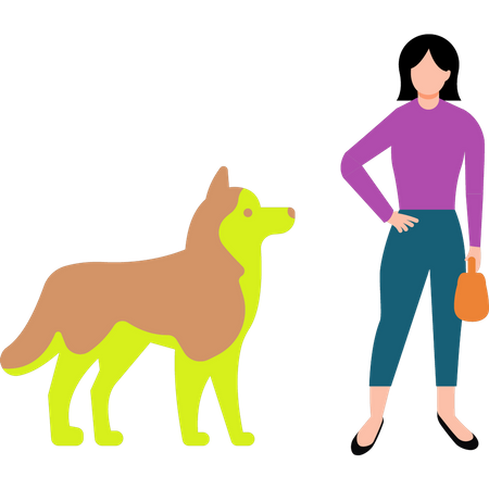 La fille est debout à côté du chien  Illustration