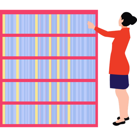 Une fille est debout dans une bibliothèque  Illustration