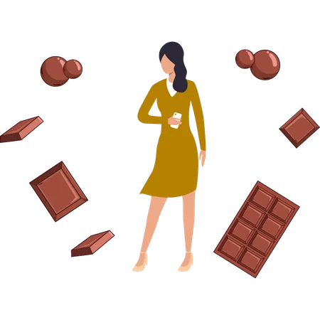 La fille se tient près des chocolats  Illustration