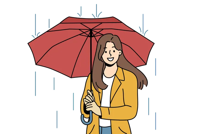 La fille est debout sous un parapluie pendant la saison des pluies  Illustration