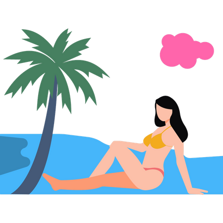 La fille est sur la plage pendant les vacances d'été  Illustration