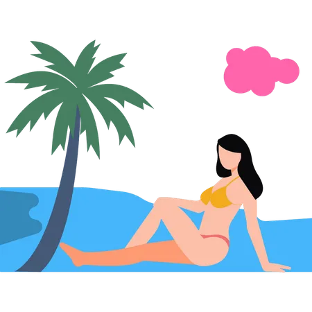 La fille est sur la plage pendant les vacances d'été  Illustration