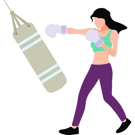 La fille frappe le sac de boxe  Illustration