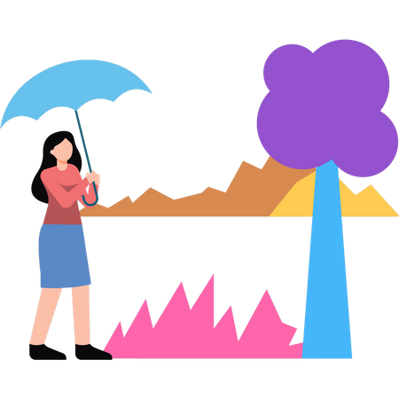 La fille marche avec un parapluie  Illustration