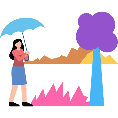 La fille marche avec un parapluie  Illustration