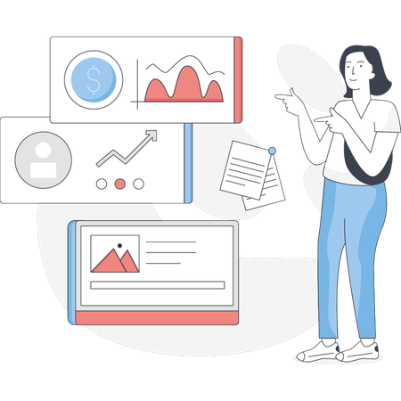 La fille montre du doigt les finances de l'entreprise  Illustration