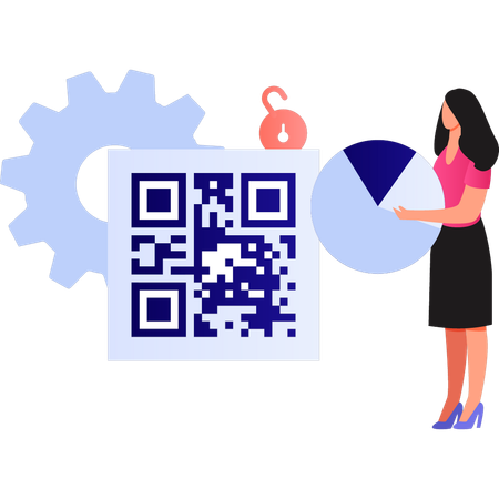 La fille montre le code QR pour le diagramme circulaire  Illustration