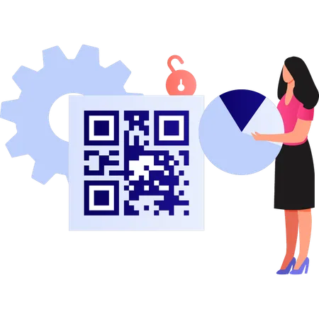 La fille montre le code QR pour le diagramme circulaire  Illustration