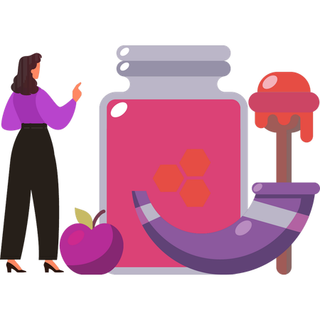 La fille montre le pot de miel  Illustration