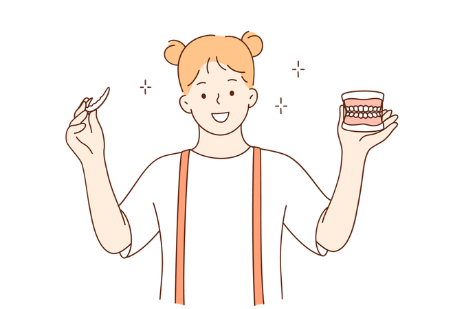 La fille montre ses dents propres  Illustration