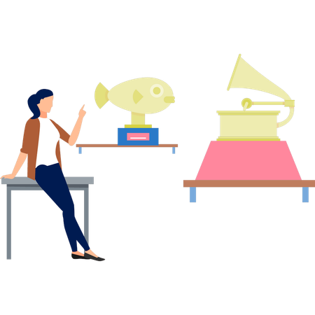 La fille pointe le gramophone  Illustration