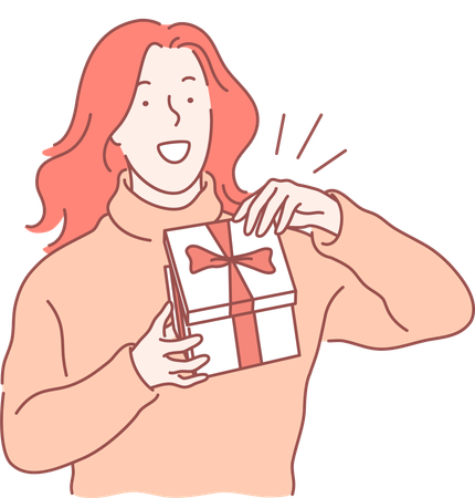 La fille ouvre une boîte cadeau  Illustration