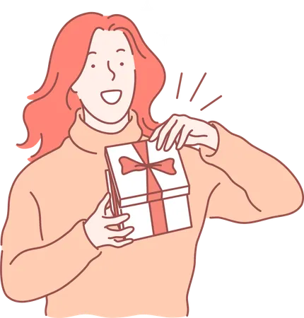 La fille ouvre une boîte cadeau  Illustration