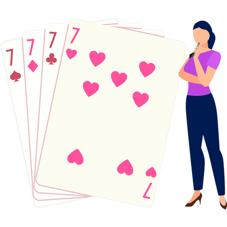 La fille pense aux cartes de casino  Illustration