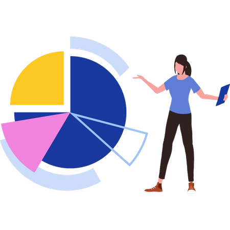 La fille regarde le diagramme circulaire  Illustration