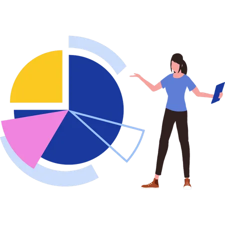 La fille regarde le diagramme circulaire  Illustration