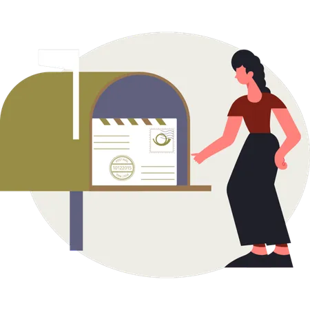 La fille trouve du courrier dans la boîte aux lettres  Illustration