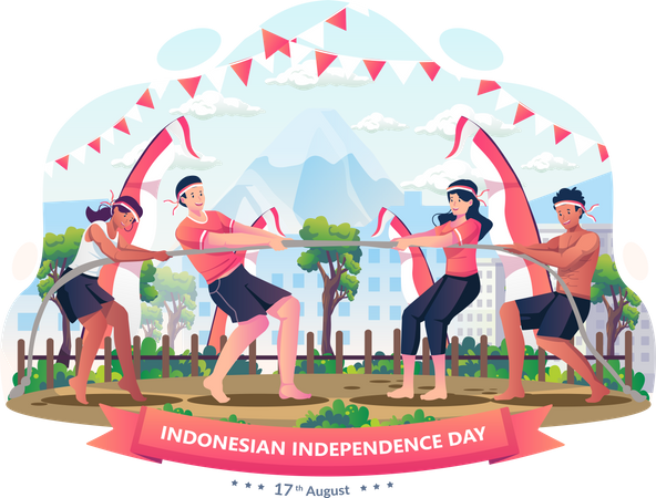 La gente celebra el Día de la Independencia de Indonesia  Ilustración