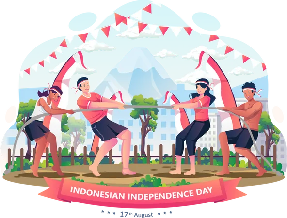 La gente celebra el Día de la Independencia de Indonesia  Ilustración