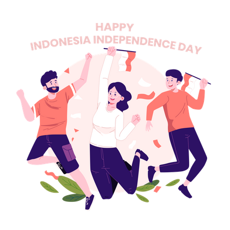 La gente celebra el Día de la Independencia de Indonesia  Ilustración