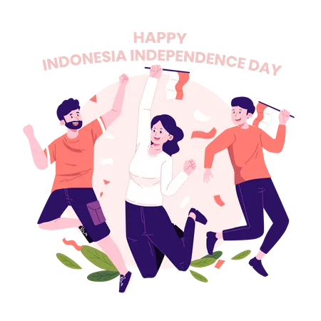 La gente celebra el Día de la Independencia de Indonesia  Ilustración