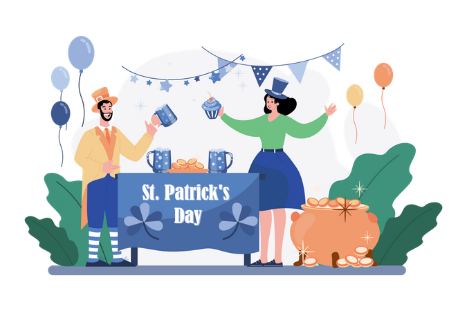 La gente celebra el día de San Patricio  Ilustración