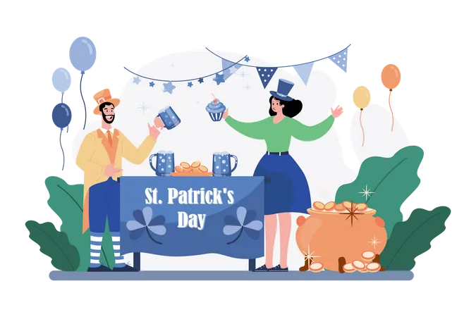 La gente celebra el día de San Patricio  Ilustración