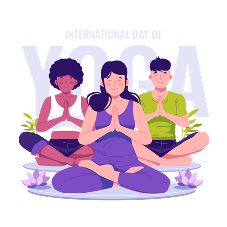 La gente celebra el día internacional del yoga  Ilustración