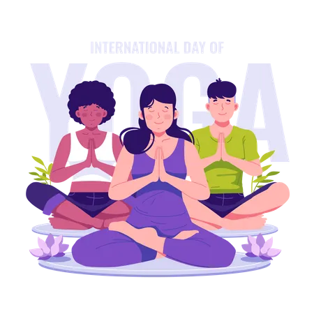 La gente celebra el día internacional del yoga  Ilustración