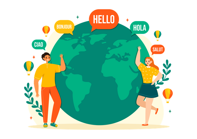 La gente celebra el Día Mundial del Hola  Ilustración