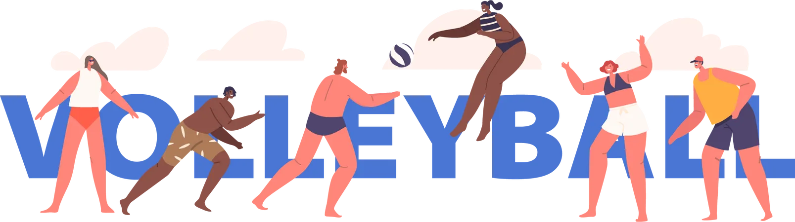 La gente disfruta del voleibol de playa buceando  Ilustración