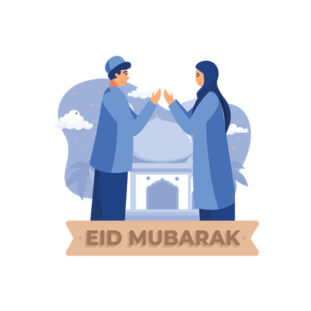 La gente está celebrando el festival Eid.  Ilustración