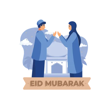 La gente está celebrando el festival Eid.  Ilustración