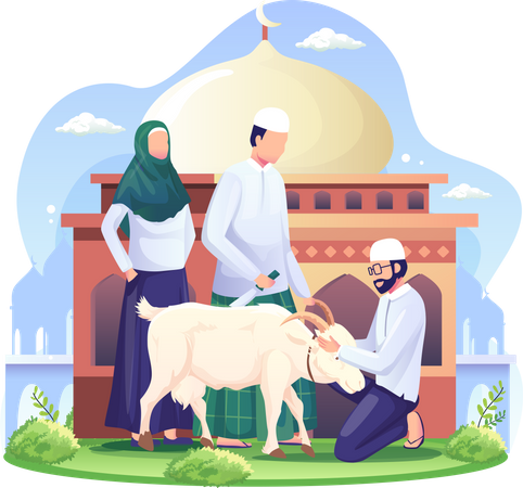 La gente sacrifica cabras en Eid al Adha  Ilustración