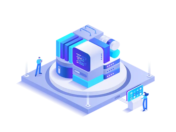 La gente está trabajando en conjunto en el desarrollo del proyecto blockchain  Ilustración