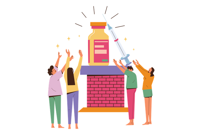 La gente quiere la vacuna corona  Ilustración