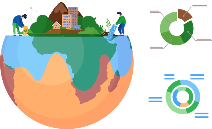 La gente se prepara para el día de la Tierra, salvemos el planeta, ahorremos energía  Ilustración