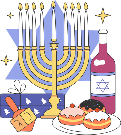 La gente se reúne para la celebración de Hanukkah  Ilustración