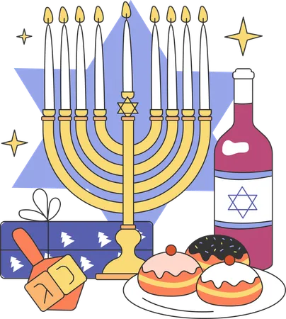 La gente se reúne para la celebración de Hanukkah  Ilustración