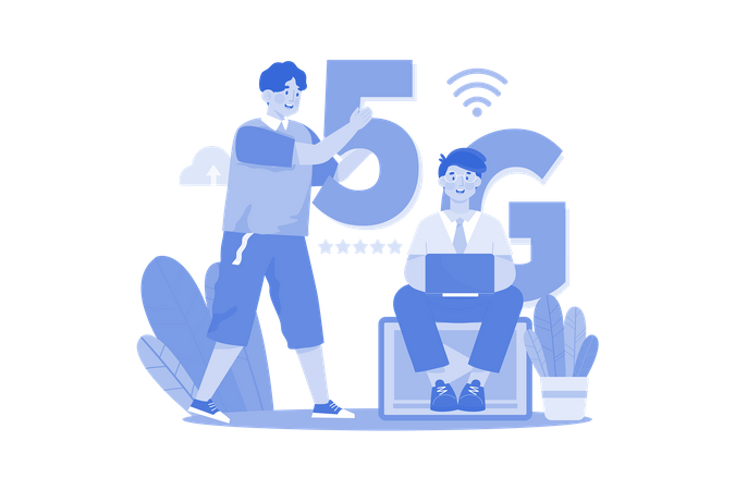 La gente usa la tecnología 5G  Ilustración