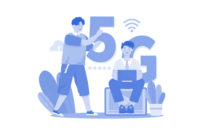 La gente usa la tecnología 5G  Ilustración