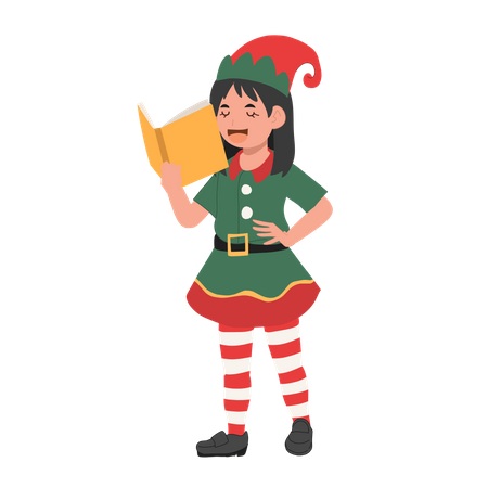 La jeune fille d'elfe de Noël chante la chanson  Illustration