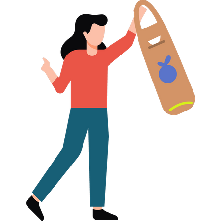 La jeune fille tient un sac à provisions  Illustration