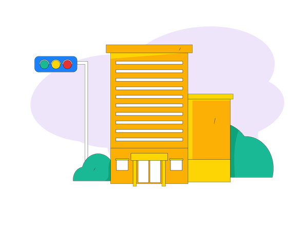 La maison est près du feu de circulation  Illustration